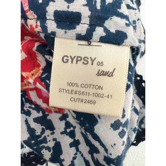 Gypsy XS Halter Top Red Blue Medallion Print Tie-Front Boho Festival Cami - Picture 5 of 10